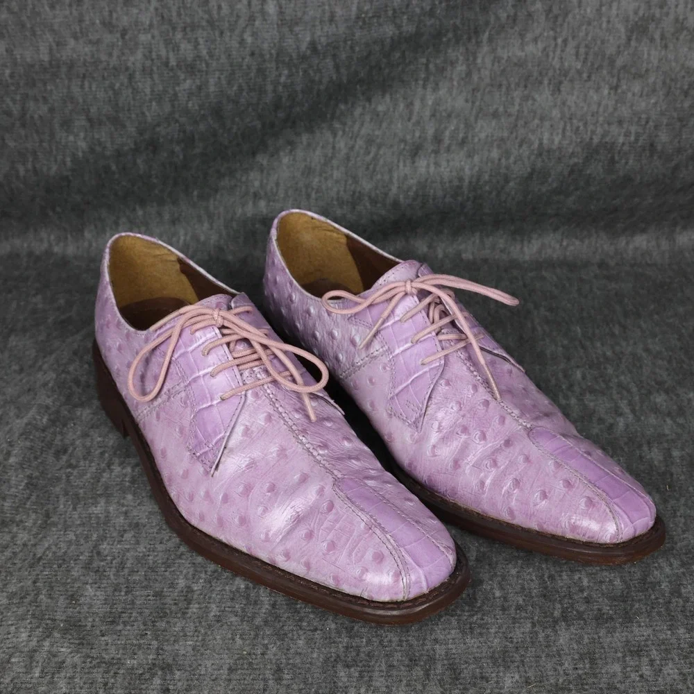 Stacy Adams Shoes Mens Size 7 Pink Leather Ostrich Square Cap Toe Dress Oxford