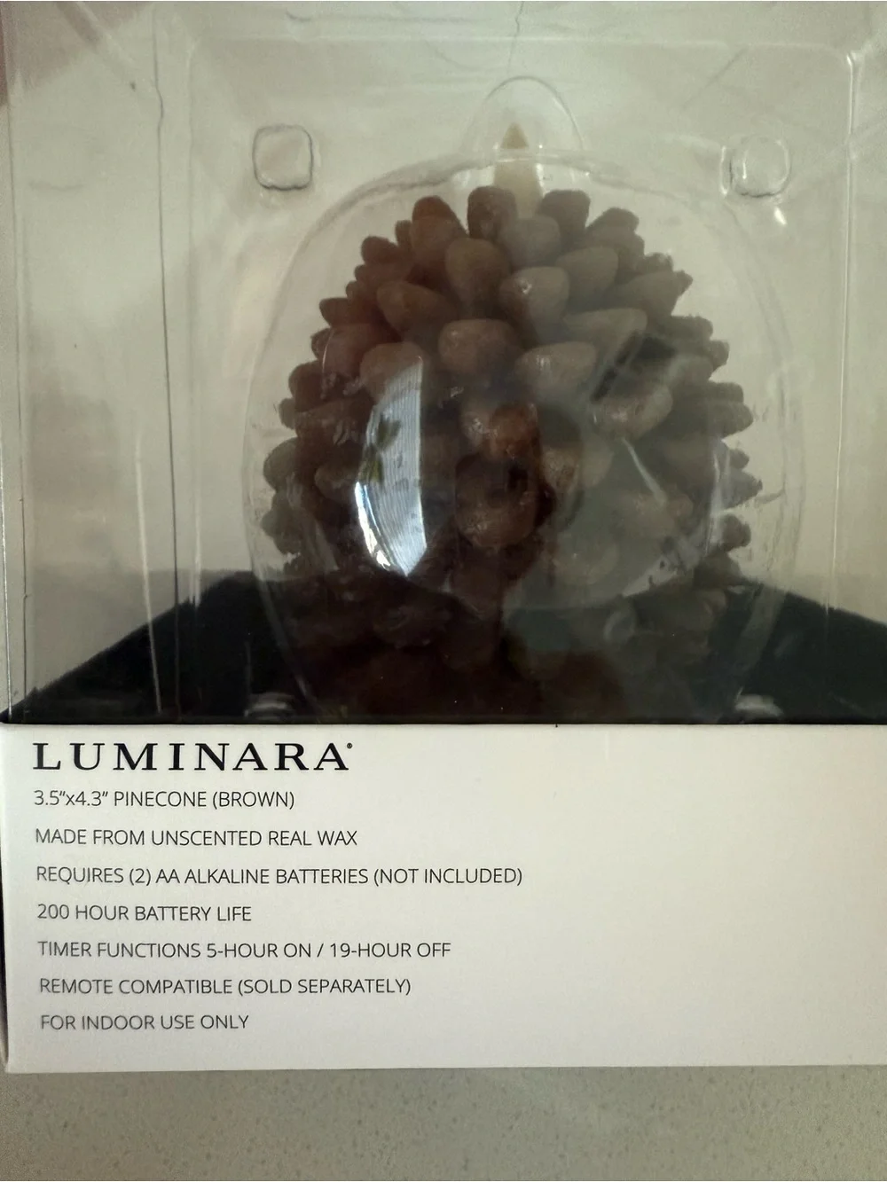 Luminara Brown Pinecone Flameless Candle 3.5x4.3 New in Box