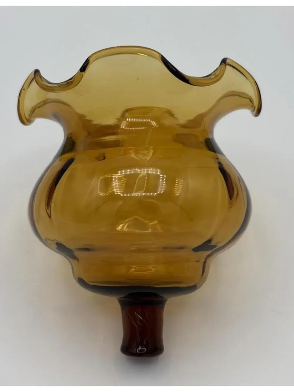 Vintage Amber Glass Short Peg Votive Candle  Sconce Ruffle Rim 4.25