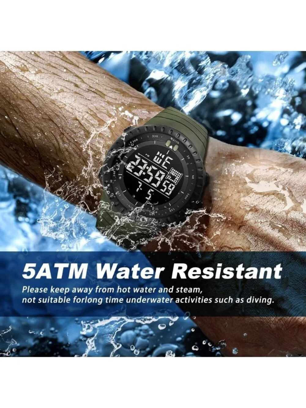 Men's Khaki White Analog Quartz Sports Outdoor Waterproof Military Digital Watch