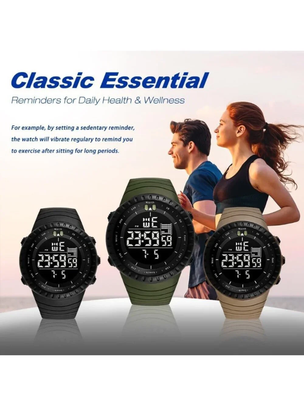 Men's Khaki White Analog Quartz Sports Outdoor Waterproof Military Digital Watch