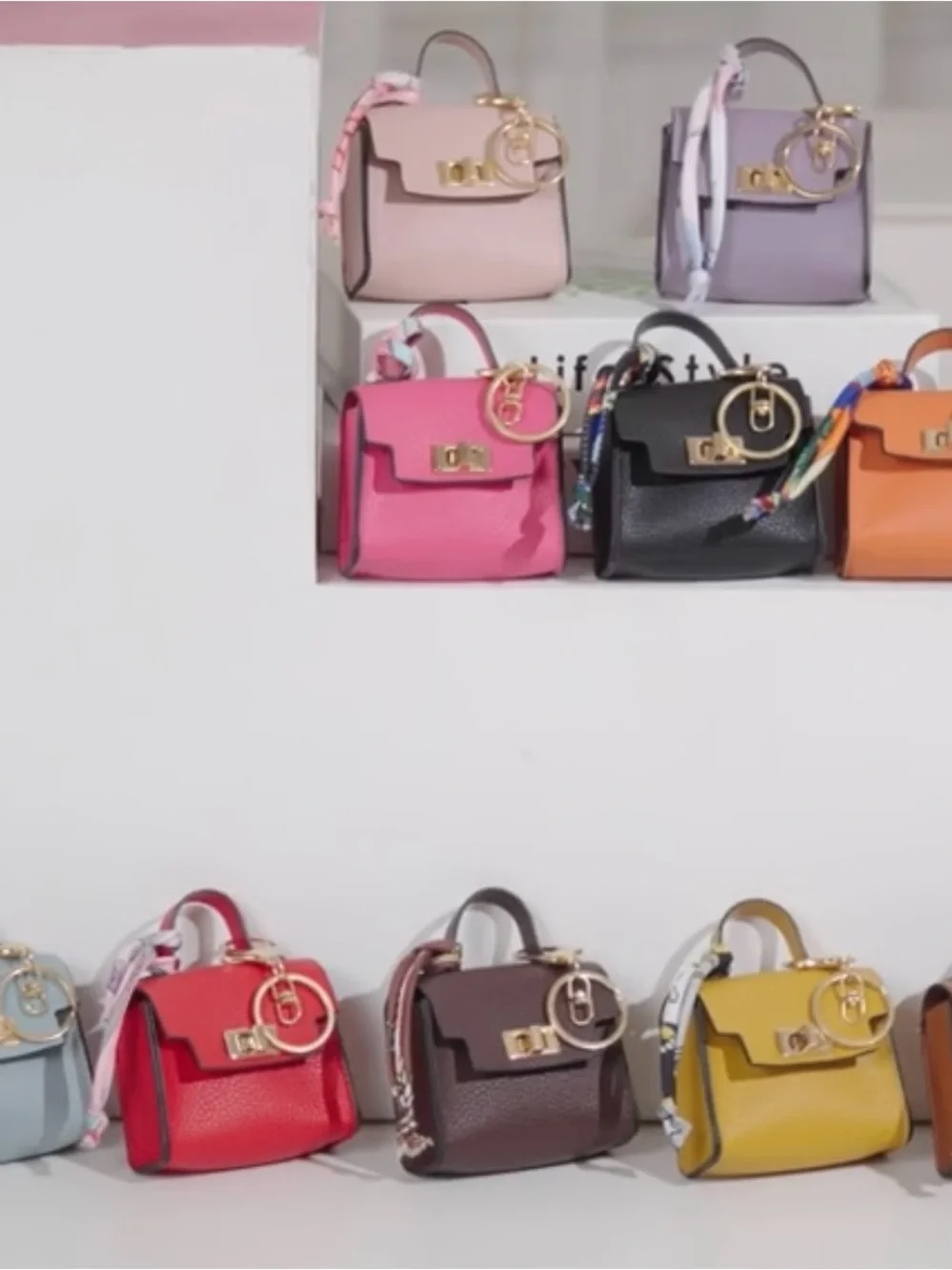 New Small Top-Handle Leather Satchel in (Pink, burgundy,black key chains