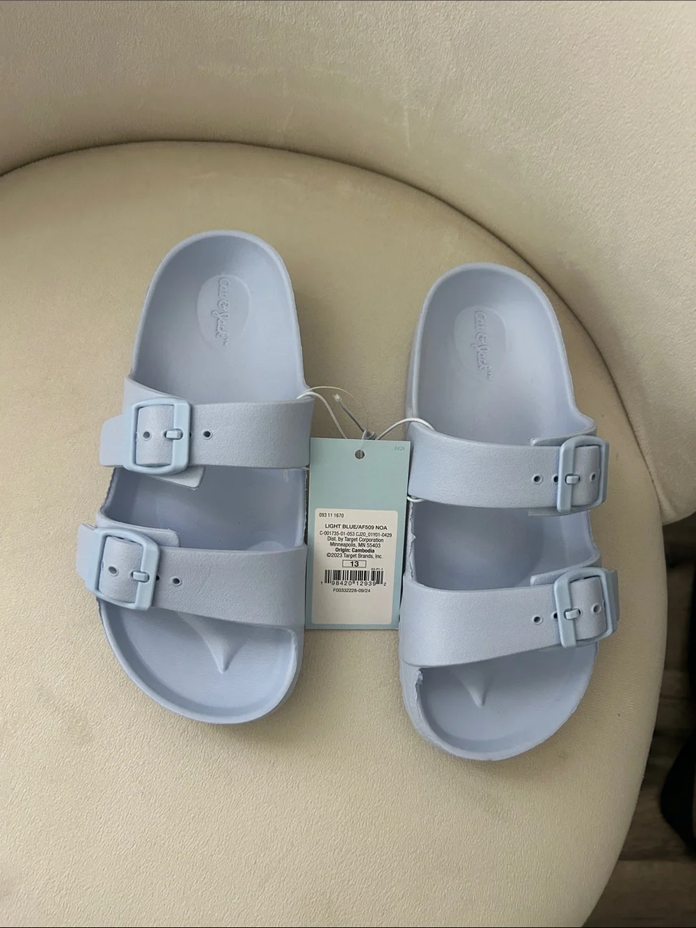 Light Blue cat &jack Kids Slide Sandals with Double Buckle size 13