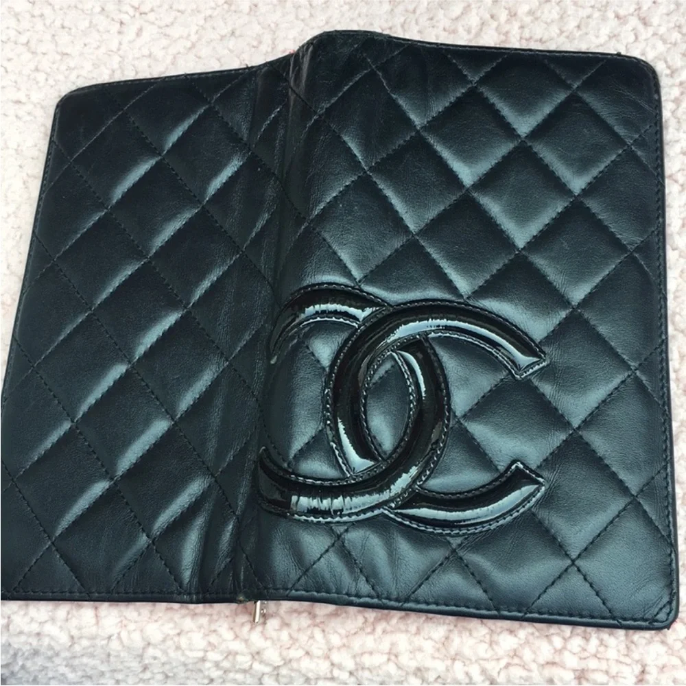 Chanel Black Cambon Quilted Leather Wallet Hot Pink Interior Black CC Classic