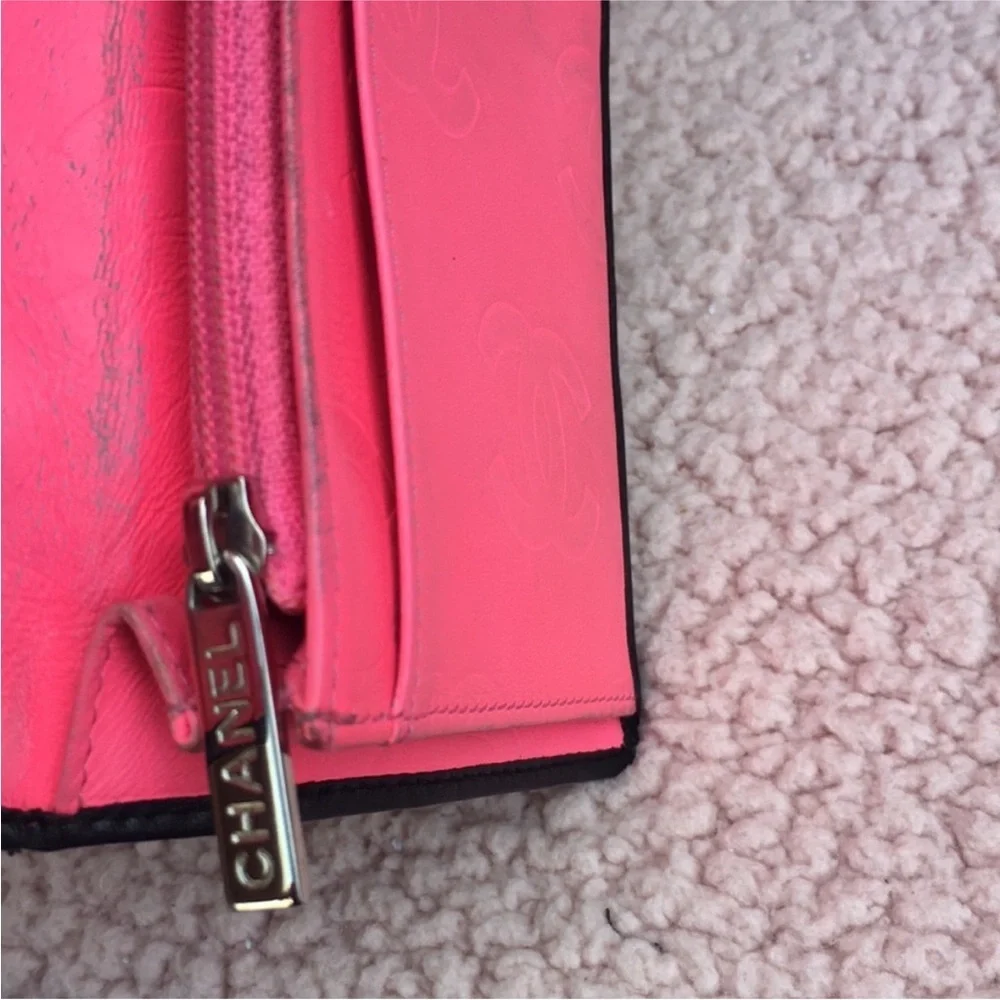 Chanel Black Cambon Quilted Leather Wallet Hot Pink Interior Black CC Classic