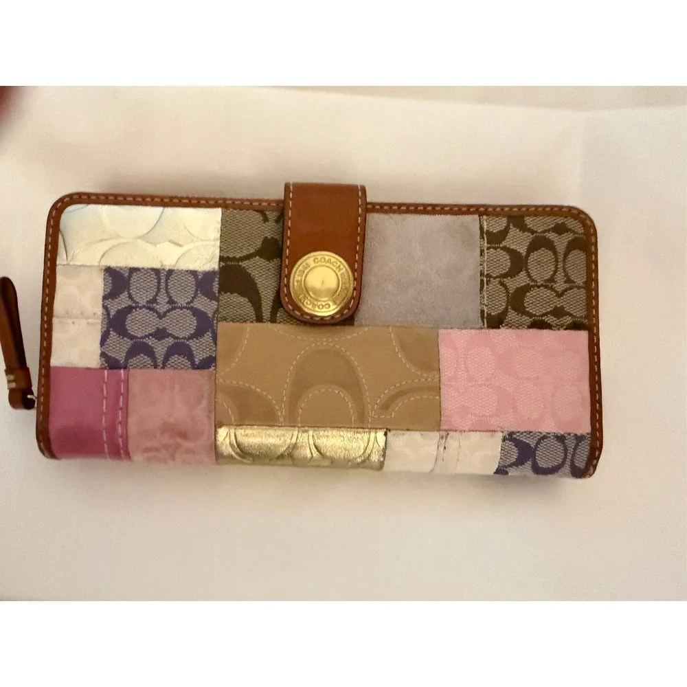 Coach Patchwork Wallet-Canvas, leather, and suede