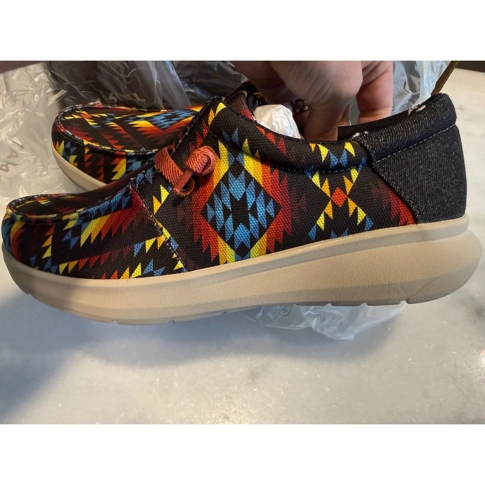 Ariat Hilo Stretch Lace Shoes Mens 8.5 Fiery Aztec Print Dark Denim 10047060