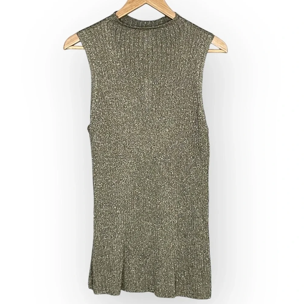 Chicos Metallic Ribbed High Neck Sleeveless Sweater Womens L Chic Cocktail Party
