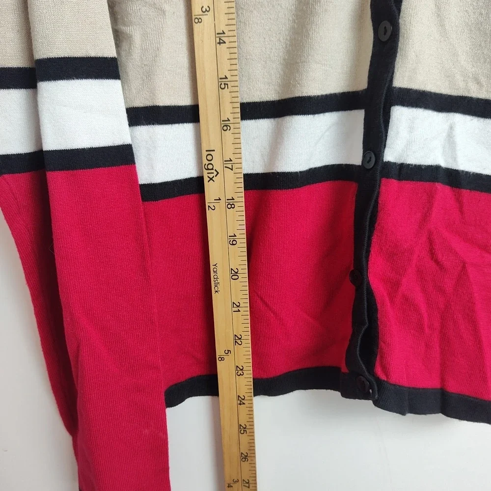 Croft & Barrow Cardigan Women's XL Red/Tan/White Colorblock Full-Button 3/4-Slvs