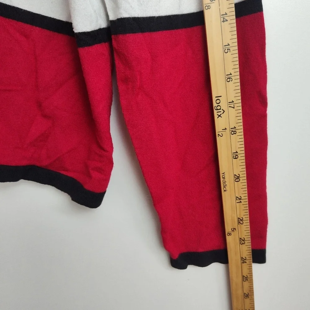 Croft & Barrow Cardigan Women's XL Red/Tan/White Colorblock Full-Button 3/4-Slvs