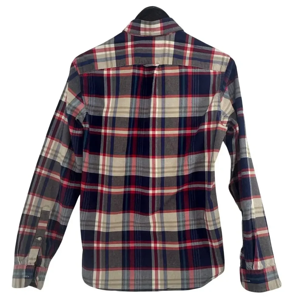 J.Crew Slim Fit Oxford Shirt Mens S Blue Red Plaid Button Down Preppy