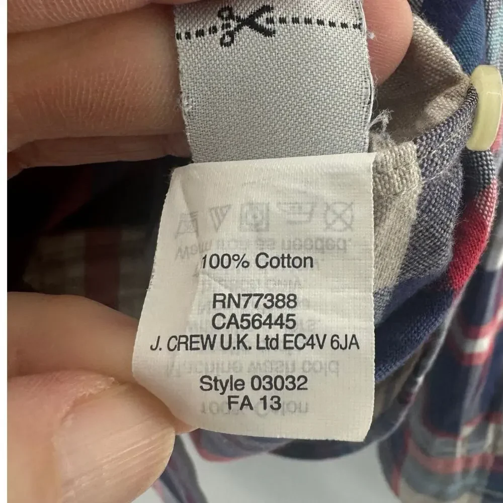 J.Crew Slim Fit Oxford Shirt Mens S Blue Red Plaid Button Down Preppy