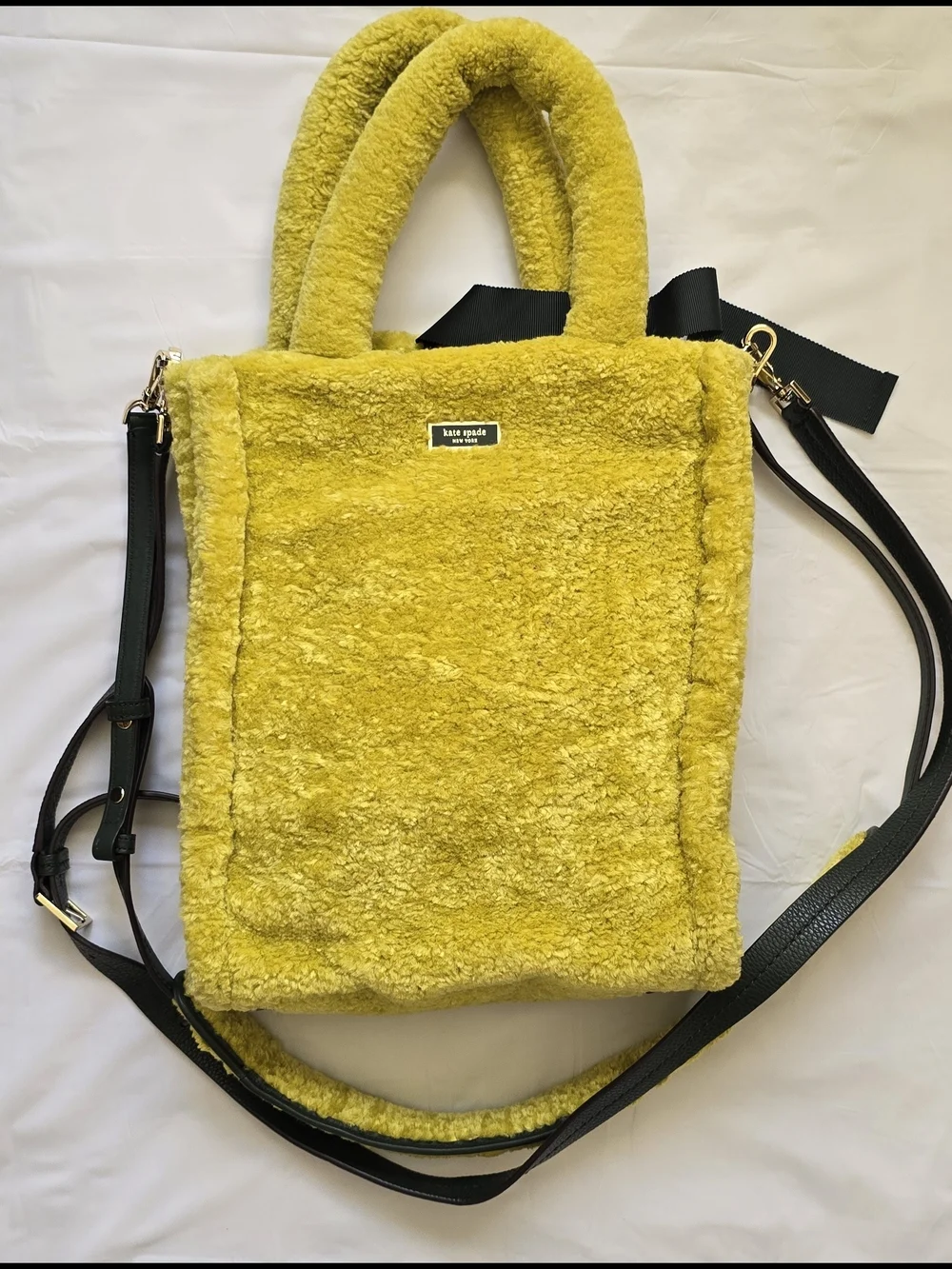 kate spade Yellow Faux-Shearling Tote with Black Straps