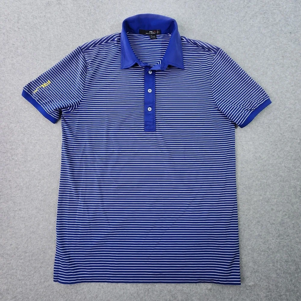 Ralph Lauren RLX Polo Mens Size Large‎ Blue Stripe Button Shirt Flaw On Collar.