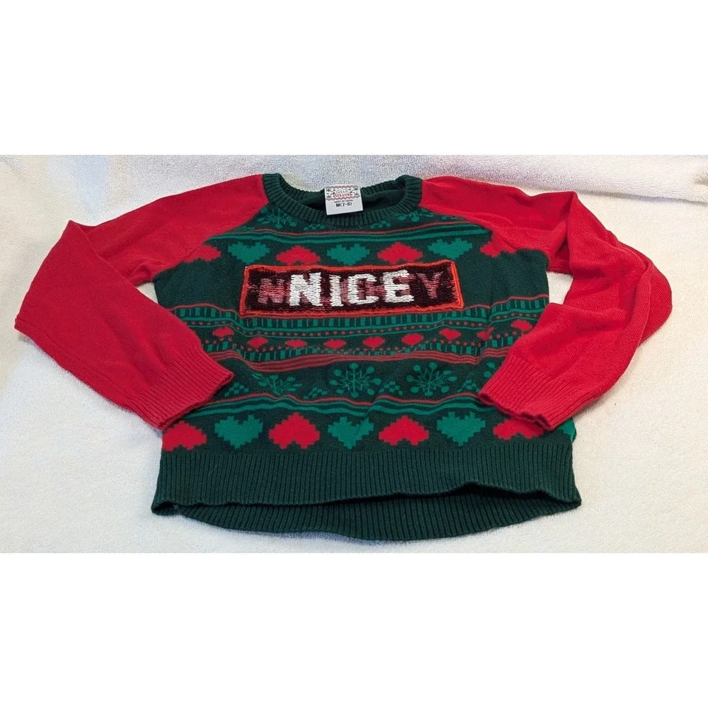 Naughty Nice Christmas Sweater Reversible Sequin Kids Size M (7-8) by Well Worn