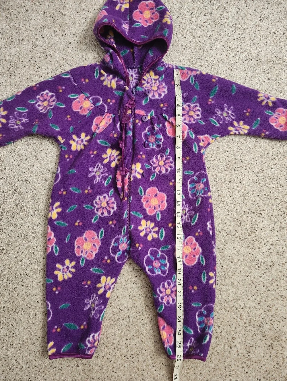 Vintage Purple Floral Fleece Hooded Winter Jumpsuit