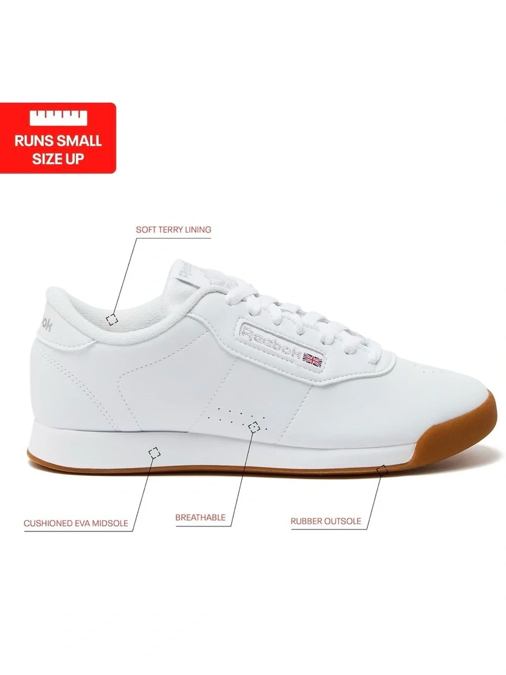 Reebok Classic White Leather women Sneakers with Gum Sole