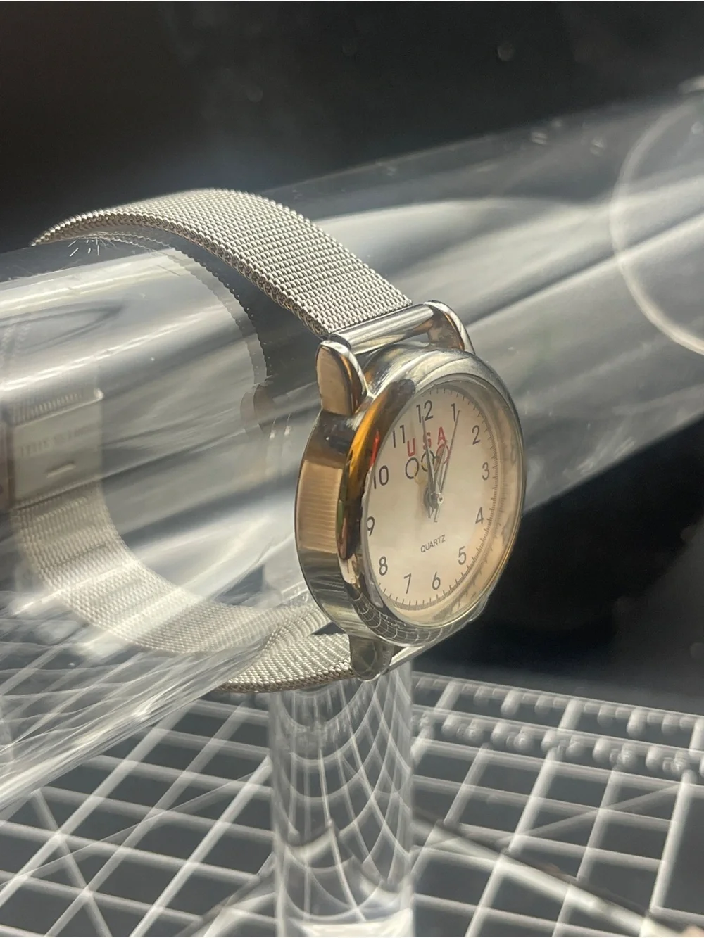 USA Olympic Silver-Tone Mesh Band Quartz Watch