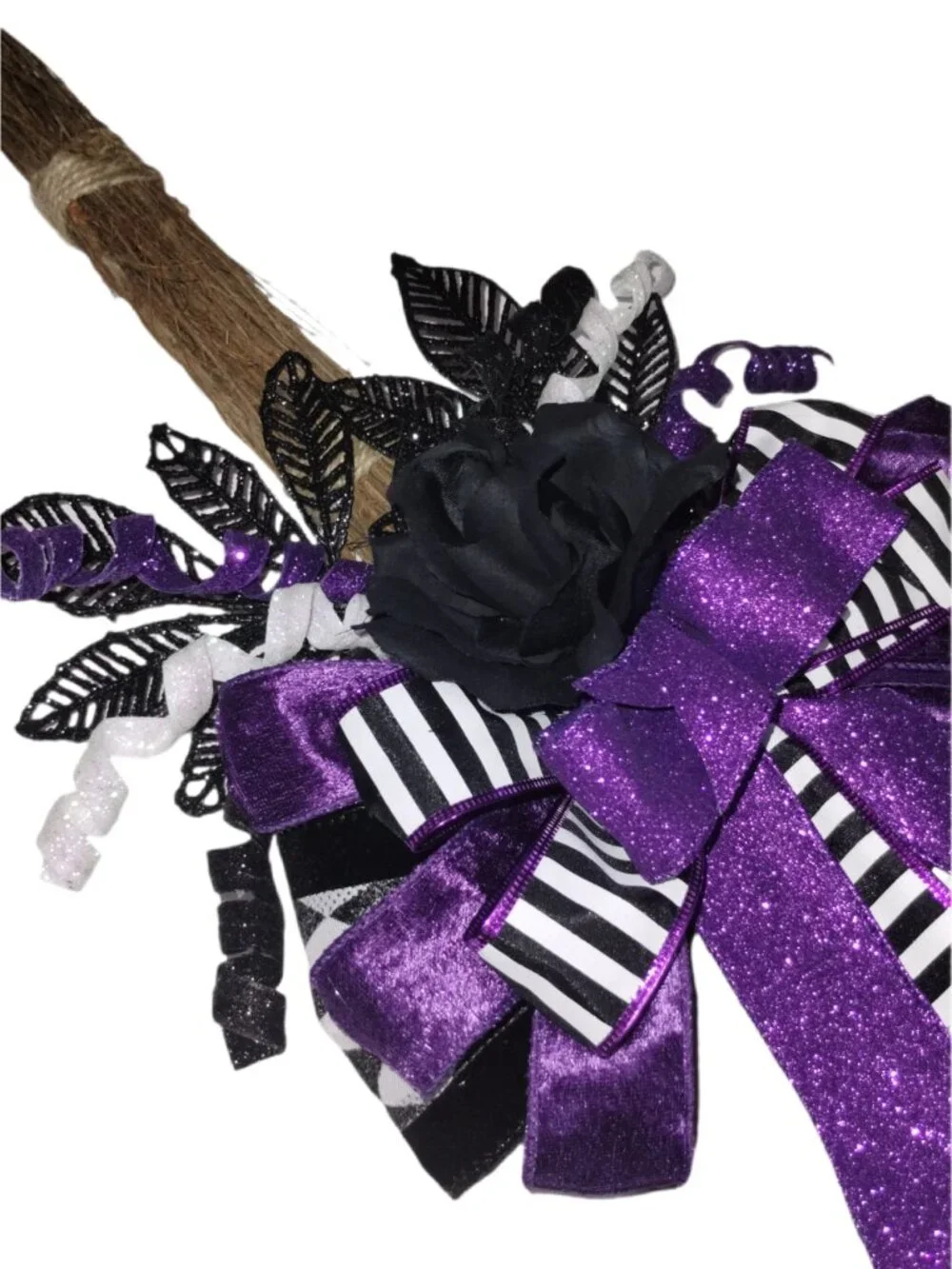 Handmade Halloween Broom Wreath, 36 inches