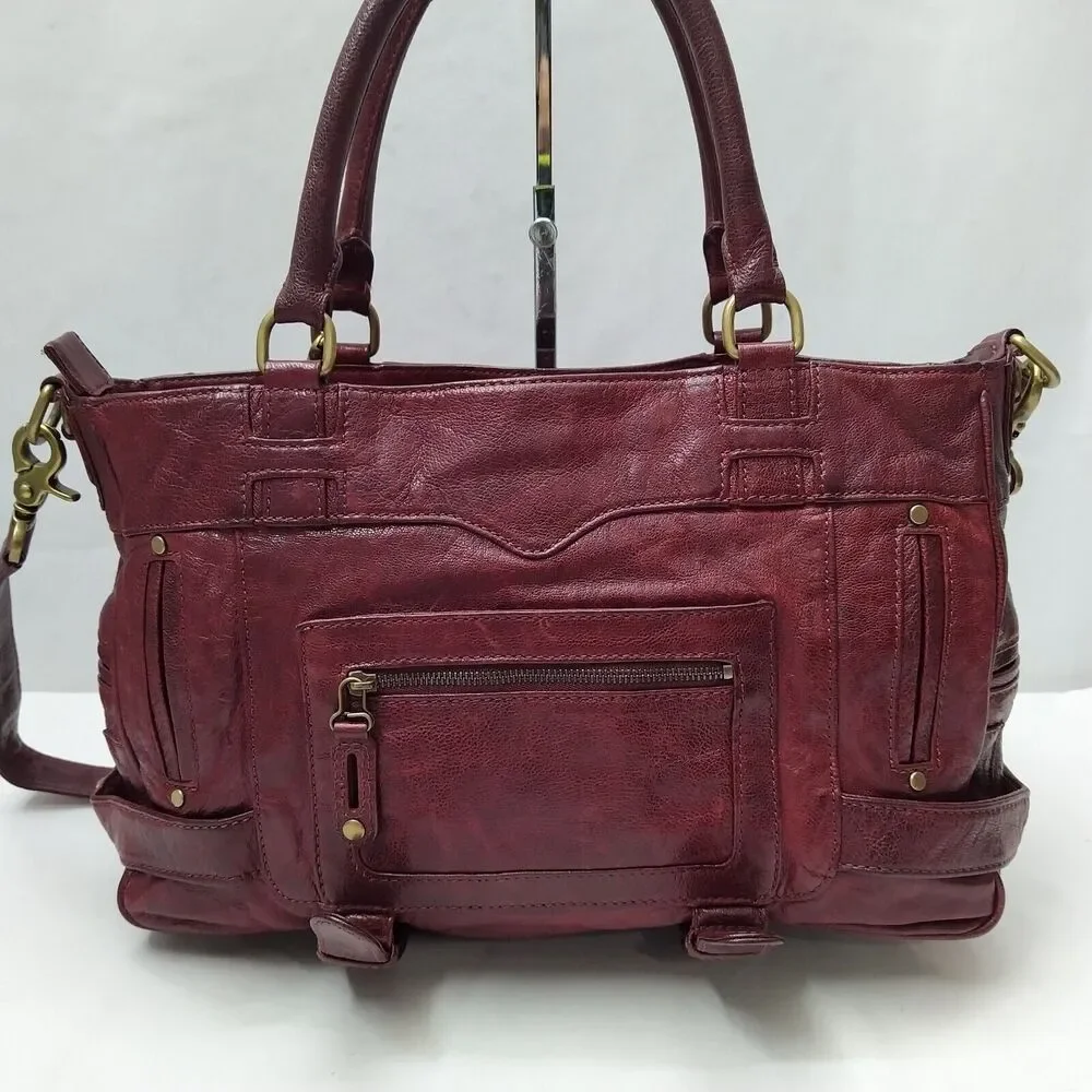 Rebecca Minkoff Rapture Burgundy Leather Tassel Double Handles Satchel Bag