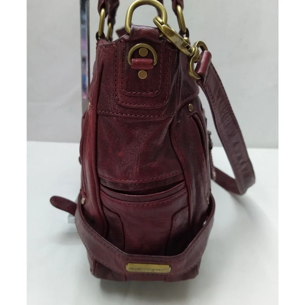Rebecca Minkoff Rapture Burgundy Leather Tassel Double Handles Satchel Bag