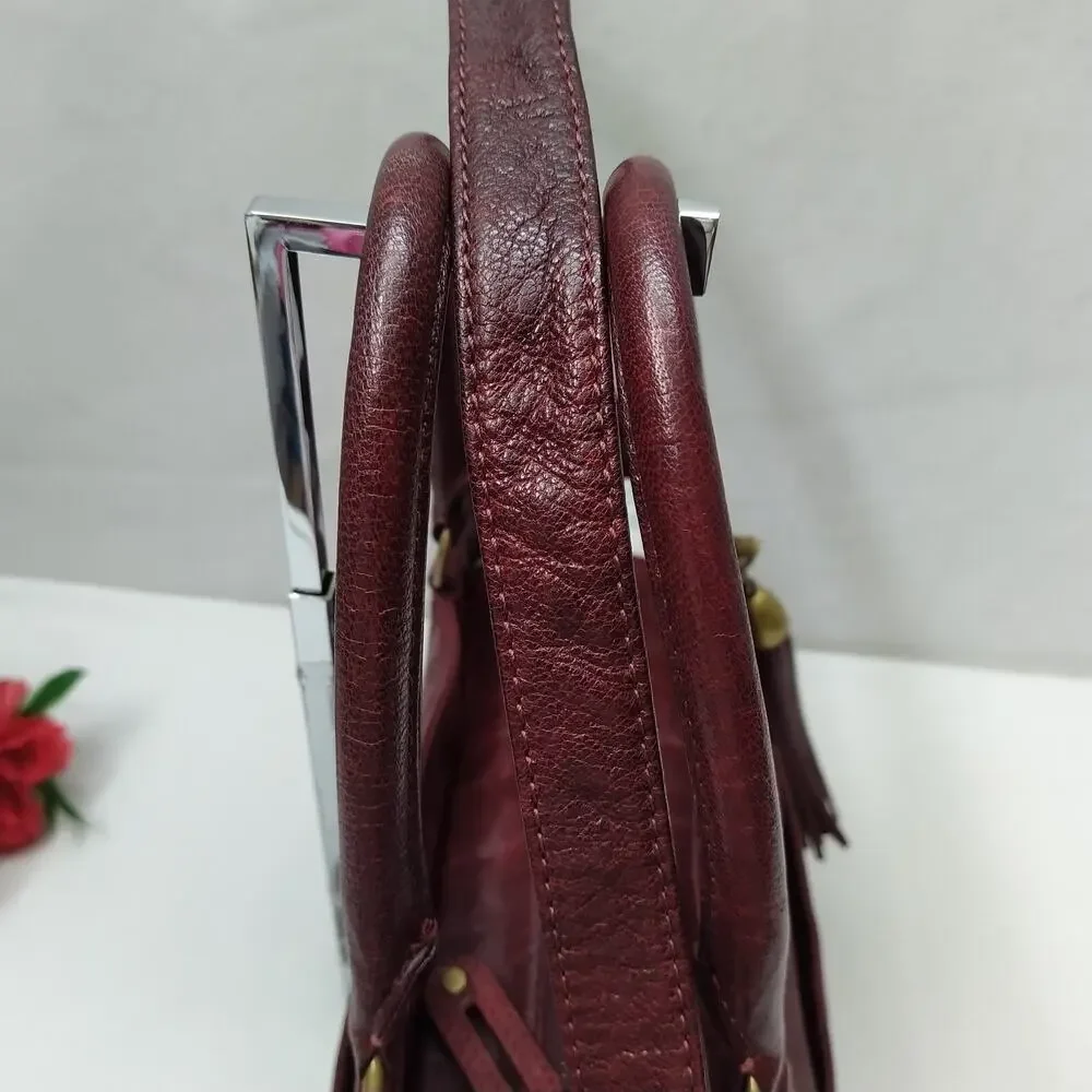 Rebecca Minkoff Rapture Burgundy Leather Tassel Double Handles Satchel Bag
