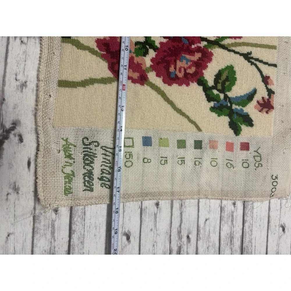 Original Vintage Hand Embroidery Yarn Needlepoint Pansies Flower 14x17