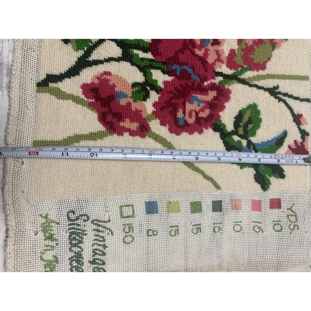 Original Vintage Hand Embroidery Yarn Needlepoint Pansies Flower 14x17