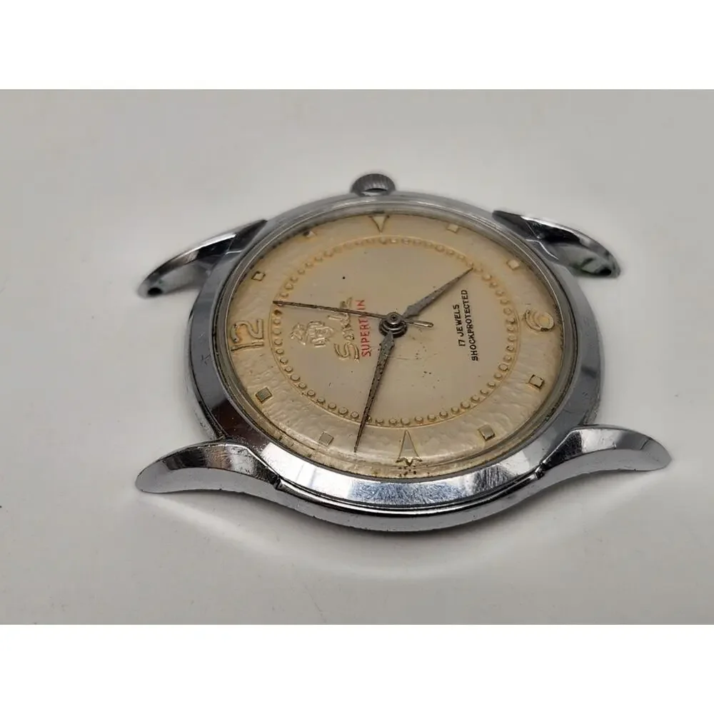 Vtg Sandoz Superthin 17 Jewels Guilloché Dial Waterproof - Runs, Needs Service