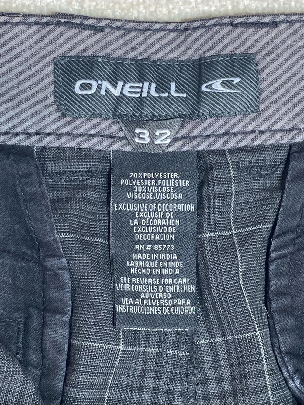 O'Neill Plaid Hybrid Shorts Men 32 Gray Checked Casual Golf Swim Boardwalk
