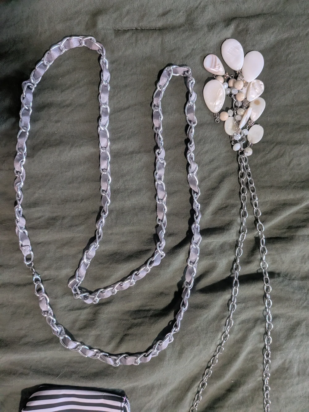 Lancome Striped Makeup Bag with Flowers With Long Chain Necklace Bundles