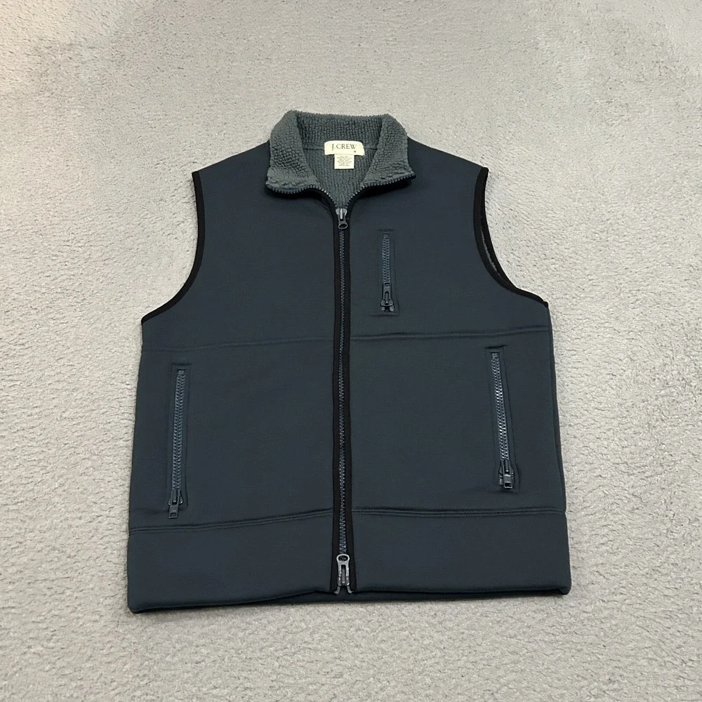J Crew Vest Mens Medium‎ Gray Sherpa Lined Full Zip Outdoors Polyester Adult