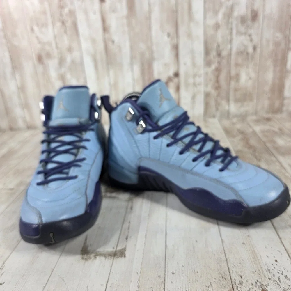 Jordan 12 Retro BG Blue Cap Dark‎ Purple Silver 510815-418 Kids Size 6Y Sneaker