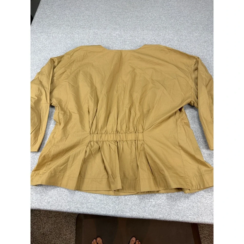LOFT Women XXL Tan Khaki Cotton V-Neck Peplum Button Front Puff Sleeve Blouse