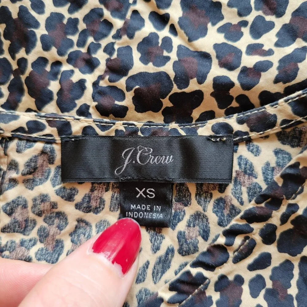 J Crew XS Leopard‎ Print Short Sleeve Top Cotton Puff Sleeve