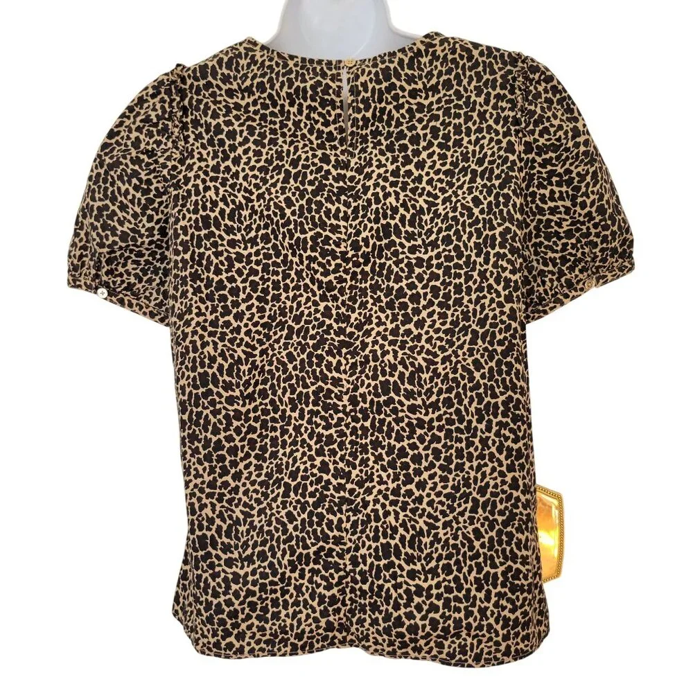 J Crew XS Leopard‎ Print Short Sleeve Top Cotton Puff Sleeve
