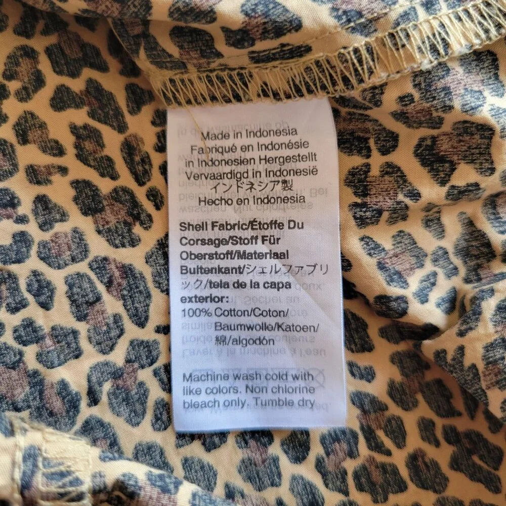 J Crew XS Leopard‎ Print Short Sleeve Top Cotton Puff Sleeve
