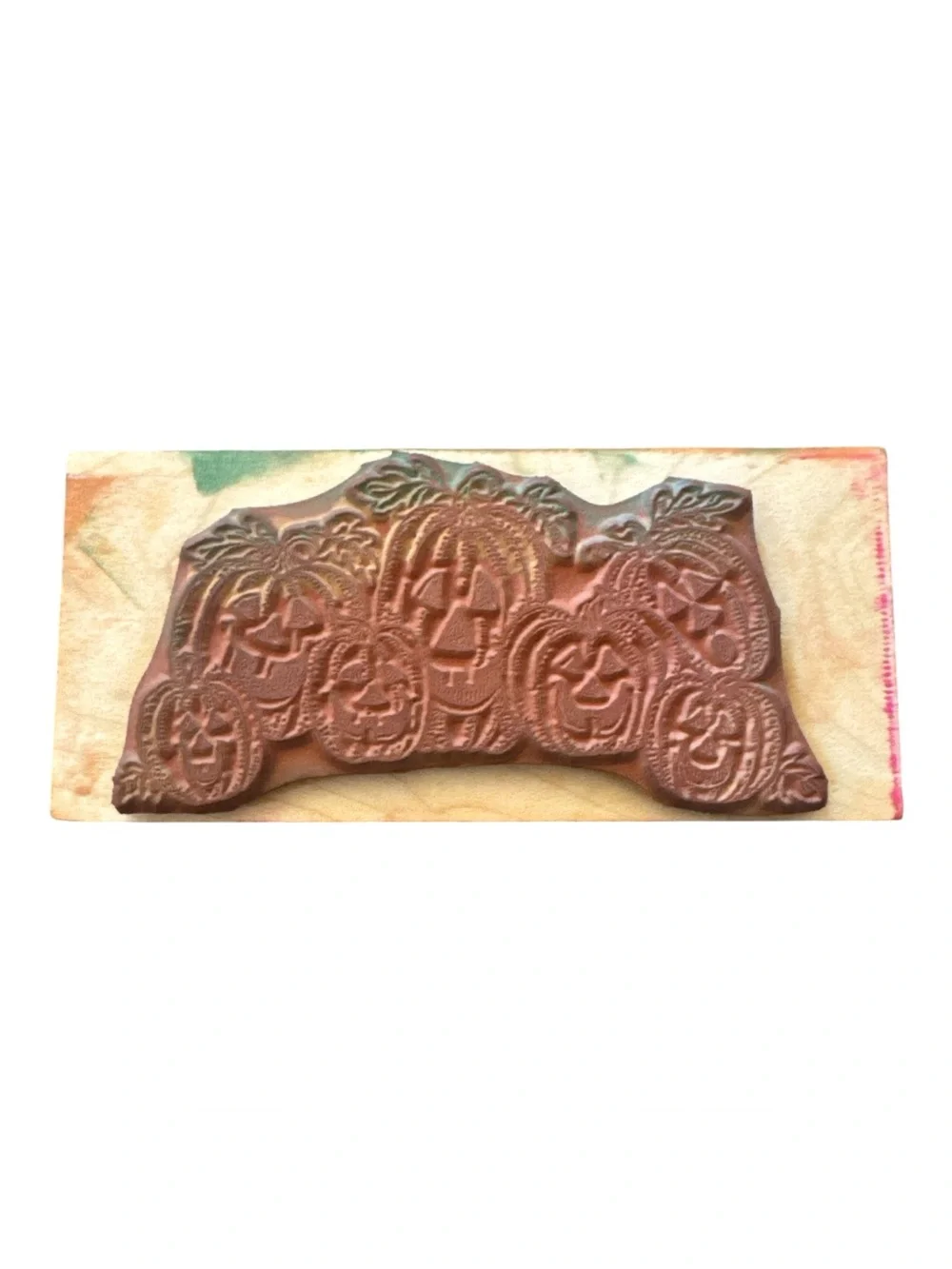 Vintage Halloween Pumpkin Rubber Stamp Paper Art - Orange Jack-O'-Lantern Craft