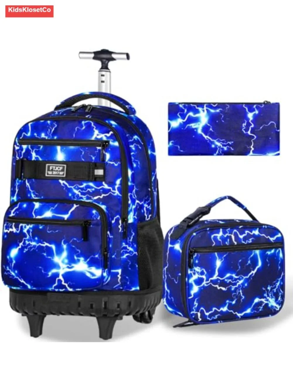 Rolling Backpack with Lunch Box and Pencil Bag, Water Resistant Wheeled Bookbag