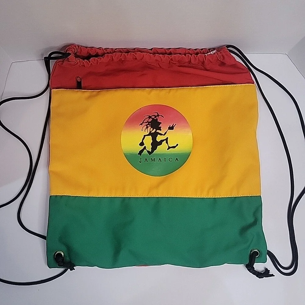 Jamaica‎ Rasta Drawstring Bag Knapsack Running Man Canvas Rastafarian Rastafari