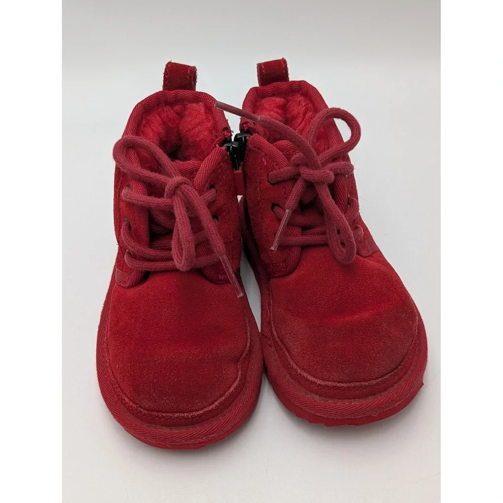 UGG Neumel II Boot Kids Size 8 Red Suede Lace Up Side Zip 1017320T Chukka Winter