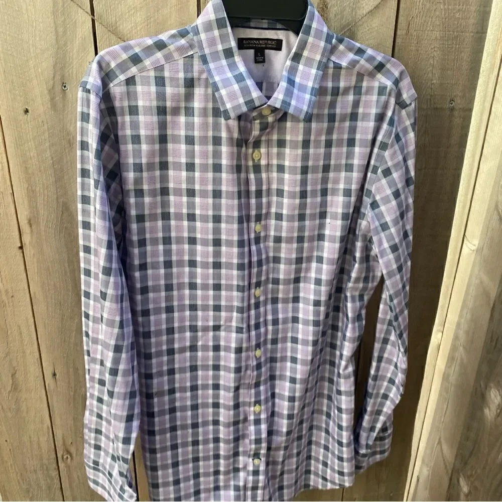 Banana Republic purple plaid dress shirt men's sz large