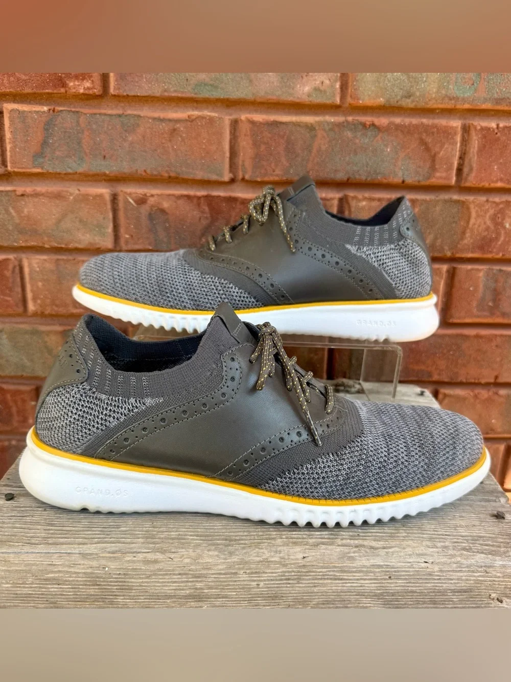 Cole Haan 2.Zerogrand Gray Saddle Knit Oxford Shoes Mens Sz 10 M C25308 Yellow