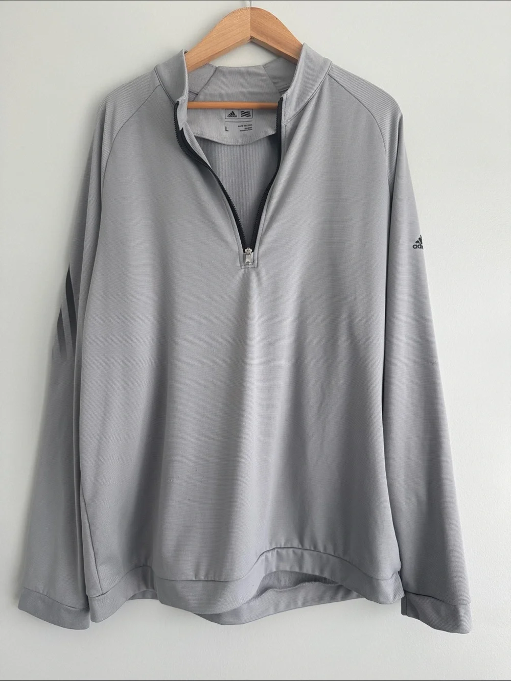 adidas Light Gray Quarter-Zip Performance Pullover Size Large