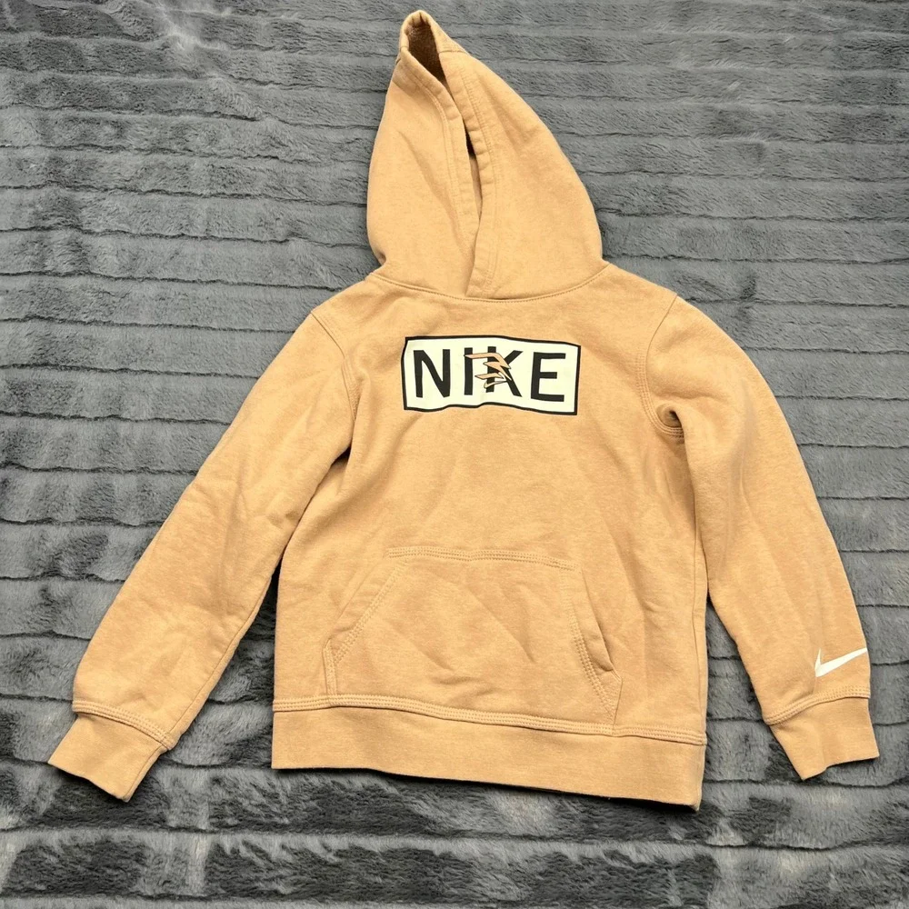 Nike 3 Brand Kids Tan Pullover Hoodie Graphic Sweatshirt Size 7 6-7 Yrs 0854-X0L