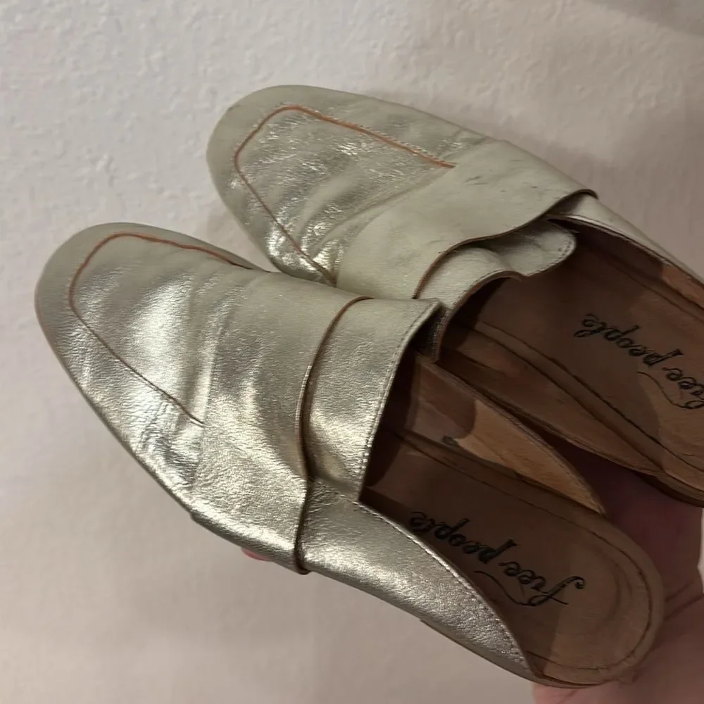 Free People Metallic Gold Mules Size 38
