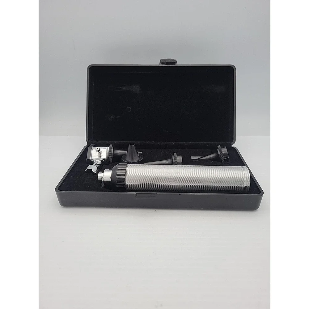 Stainless Steel Metal Otoscope Set w Parts and Box Case Medical‎ Equipment