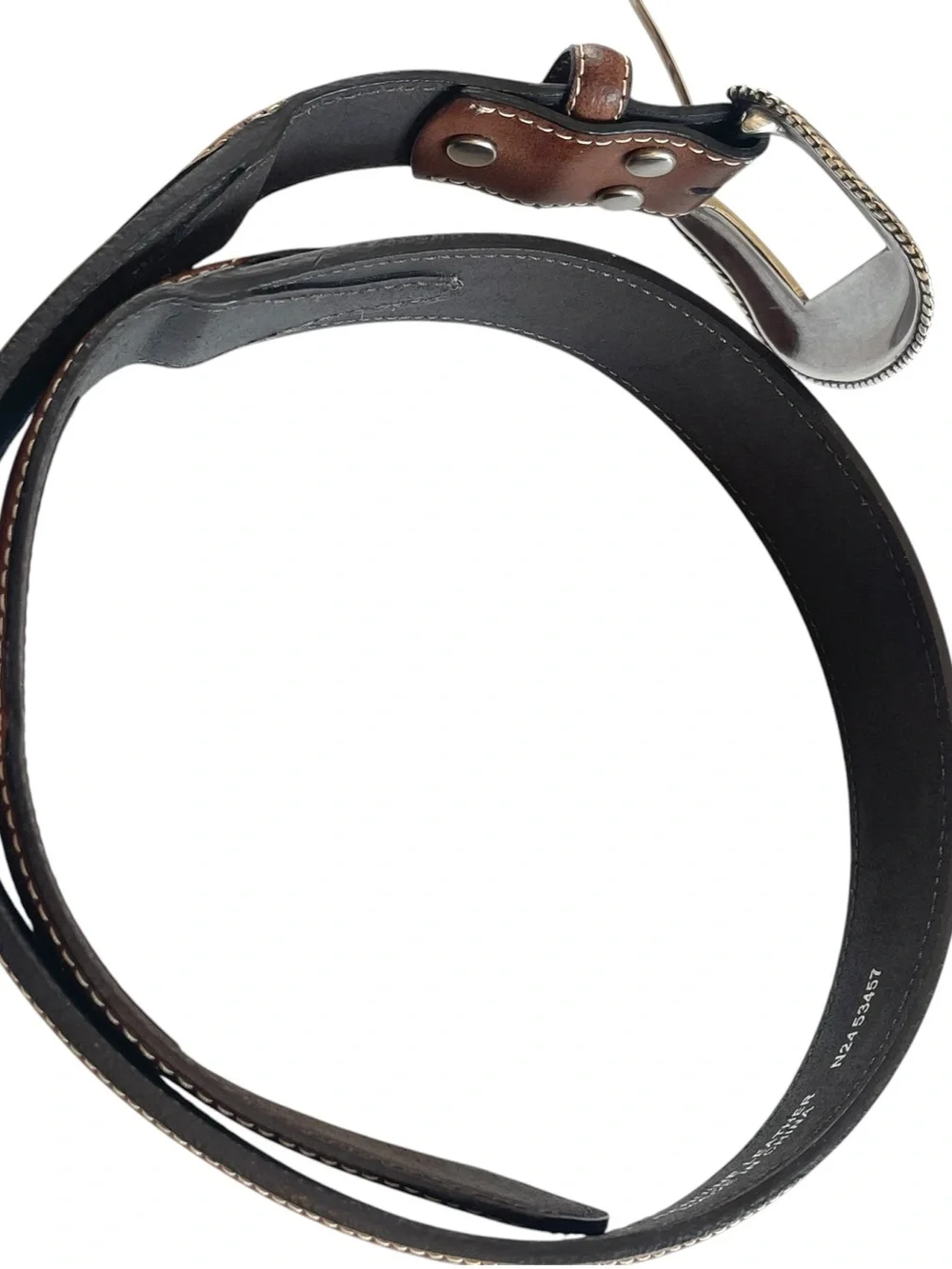 Nocona Western Cognac Brown Genuine Leather Belt Silver Buckle Size 32