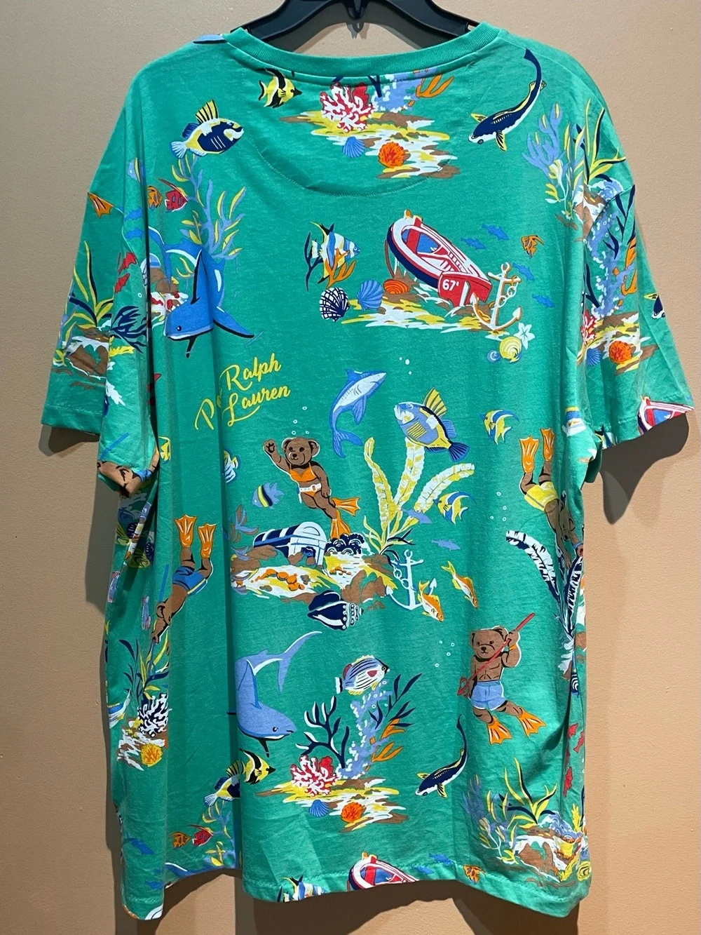 Polo Ralph Lauren Polo Bear T-Shirt XL Green Allover Print Underwater Scuba AOP