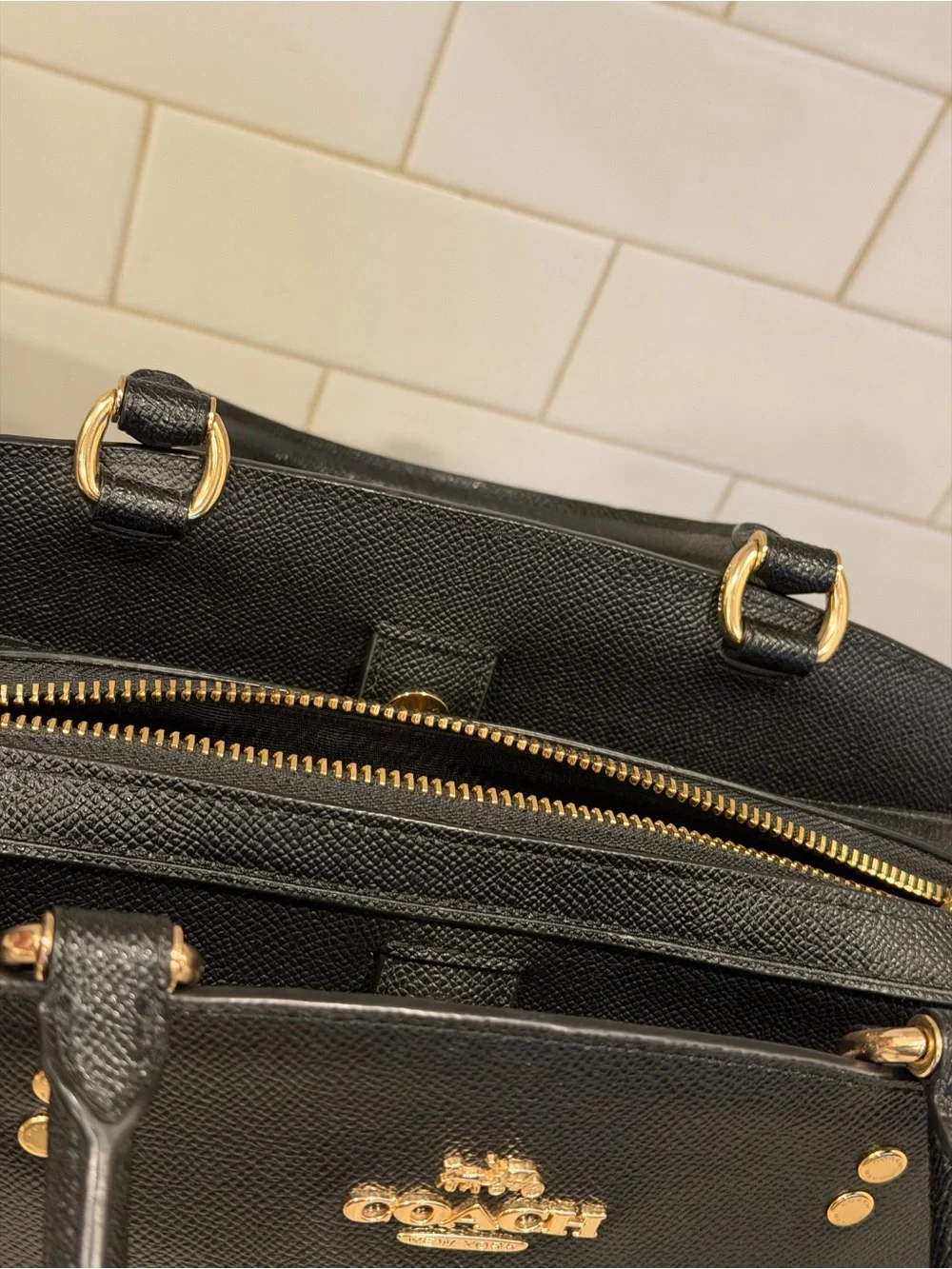 Coach Black Pebbled Leather Satchel with Gold Hardware